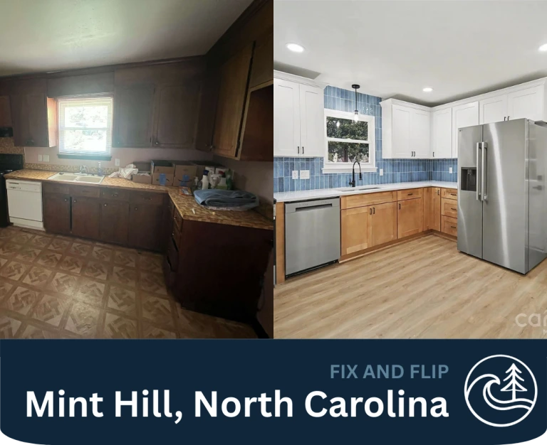 Mint Hill North Carolina kitchen before and after renovation in fix and flip investment property